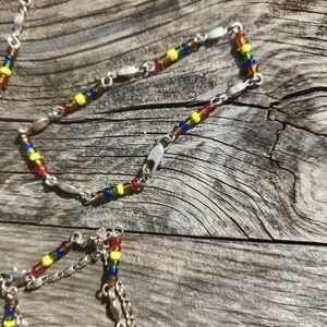 Colorful Beaded Silver Chain Necklace and Bracelet set